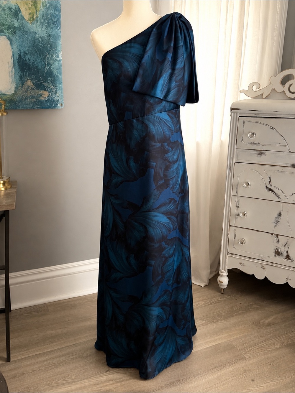 Sachin & Babi Blue Floral One Shoulder Chelsea Formal Gala Midi Dress Size 10